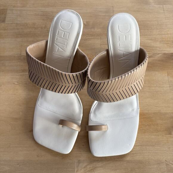 Deltan Kelsea White Tan Leather Braided Slip On Heeled Summer Sandals Size 8.5M - Picture 5 of 11